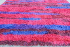 Tapis à poils longs noué à la main du milieu du siècle par Walter Mack, étiqueté - années 1960