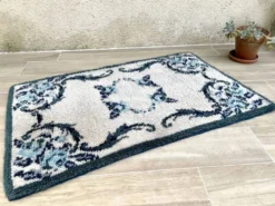 Tapis pure laine bleu 125x78cm