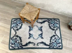 Tapis pure laine bleu 125x78cm