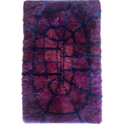Tapis Rya Bordeaux Rouge Mid-Century Modern par Gull-Britt Johansson pour NIAB, Suède