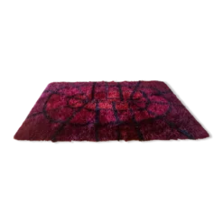 Tapis Rya Bordeaux Rouge Mid-Century Modern par Gull-Britt Johansson pour NIAB, Suède