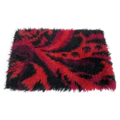 Tapis Rya en laine tissé à la main, design scandinave rouge vintage, années 1970