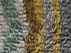 Tapis Rya à poils longs, jaune, aquamarine et gris, style mid-century modern, Suède, années 1960.
