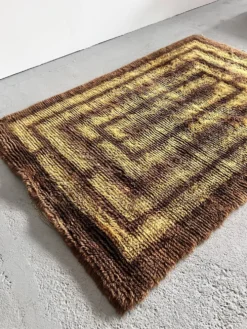 Tapis Rya scandinave, années 1960, 100 % laine, milieu du siècle