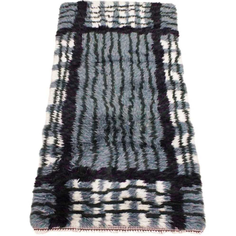 Tapis Rya suédois moderne du milieu du siècle en gris, noir et blanc, années 1950