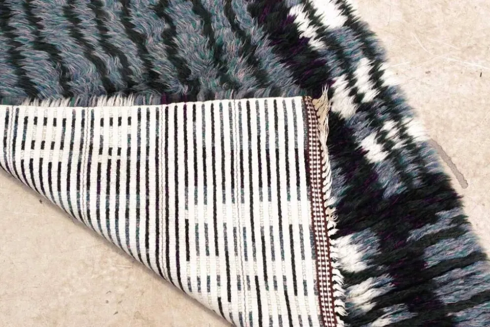 Tapis Rya suédois moderne du milieu du siècle en gris, noir et blanc, années 1950