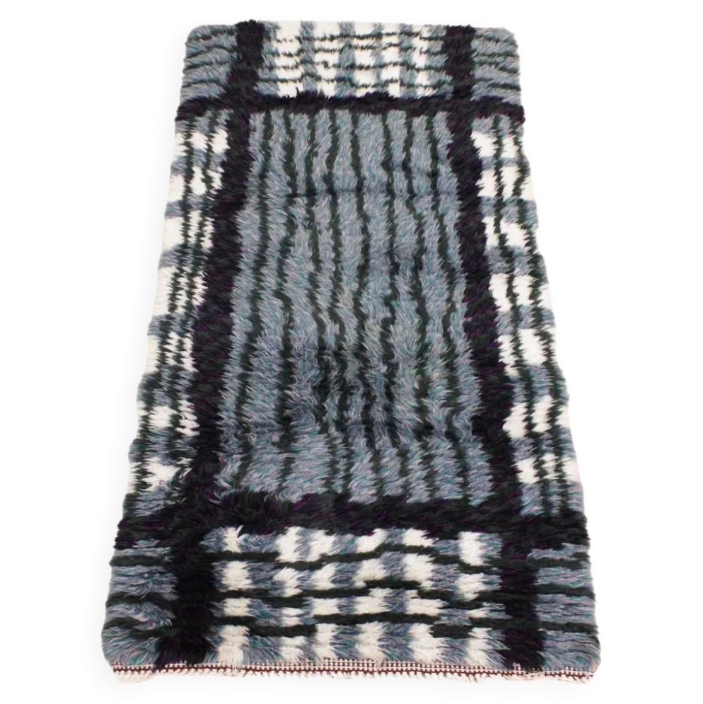 Tapis Rya suédois moderne du milieu du siècle en gris, noir et blanc, années 1950