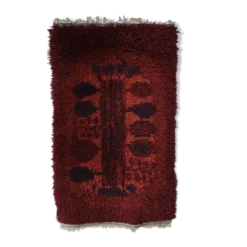 Tapis rya vintage suédois en laine rouge | Années 1960