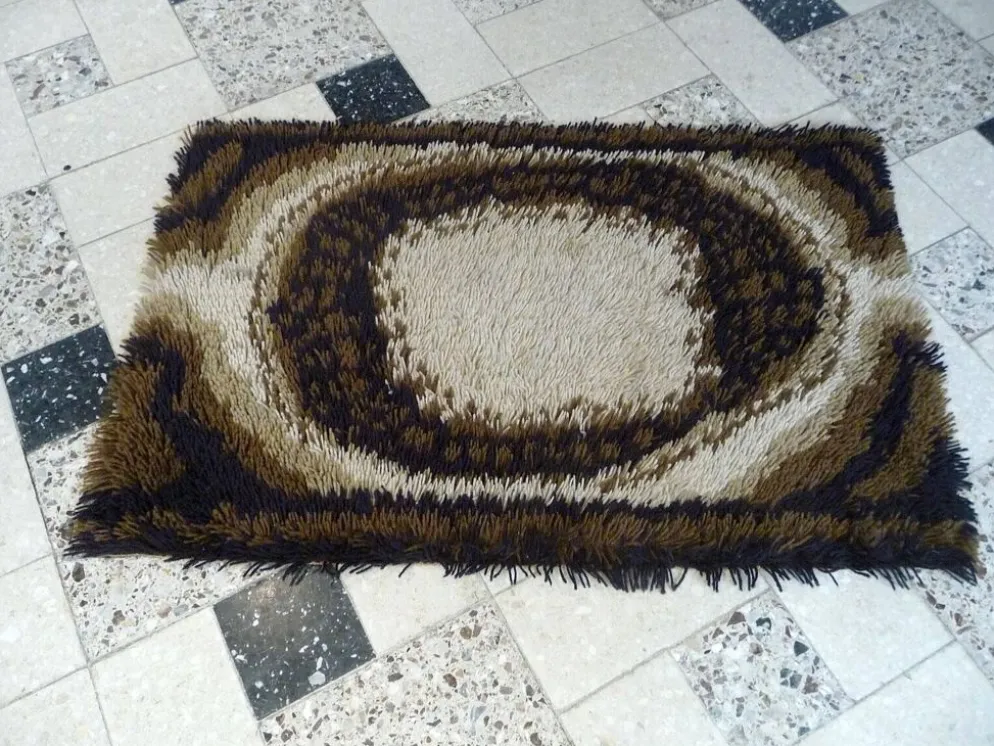Tapis scandinave abstrait marron par Ege Rya, Danemark années 1960