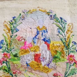 Tapisserie ancienne en point de croix et techniques mixtes : « La Moisson »