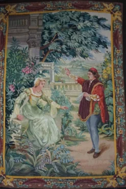 Tapisserie Aubusson française antique avec scène romantique