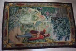 Tapisserie Aubusson française antique avec scène romantique