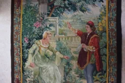 Tapisserie Aubusson française antique avec scène romantique