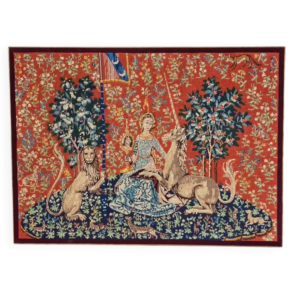 Tapisserie au point de croix vintage « La Dame à la Licorne », reproduction médiévale