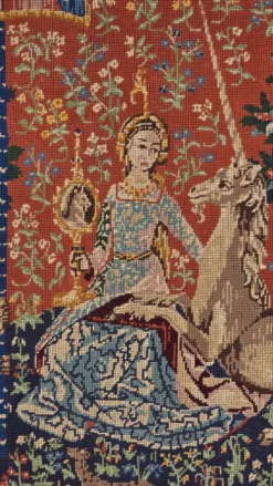 Tapisserie au point de croix vintage « La Dame à la Licorne », reproduction médiévale
