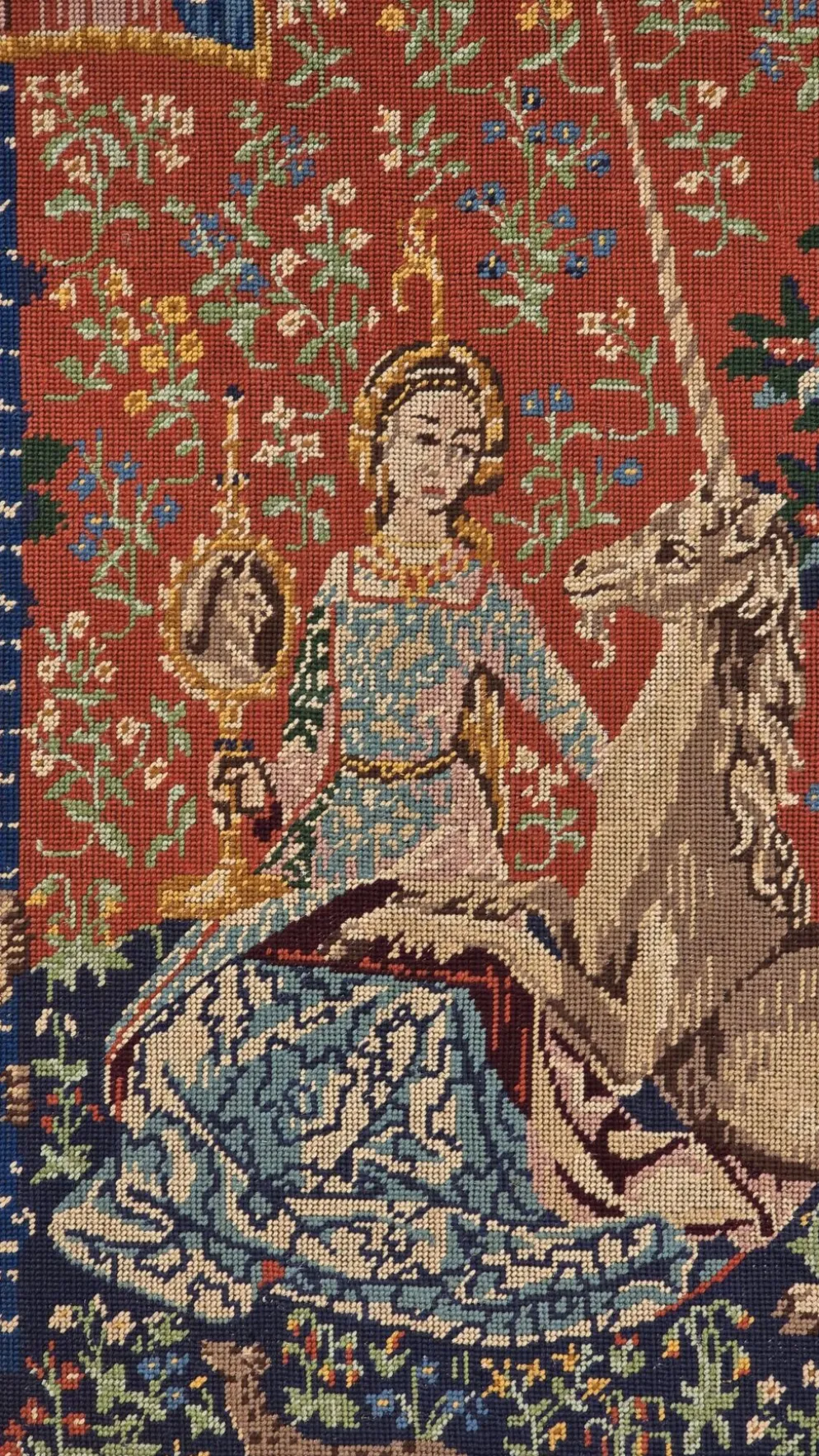 Tapisserie au point de croix vintage « La Dame à la Licorne », reproduction médiévale