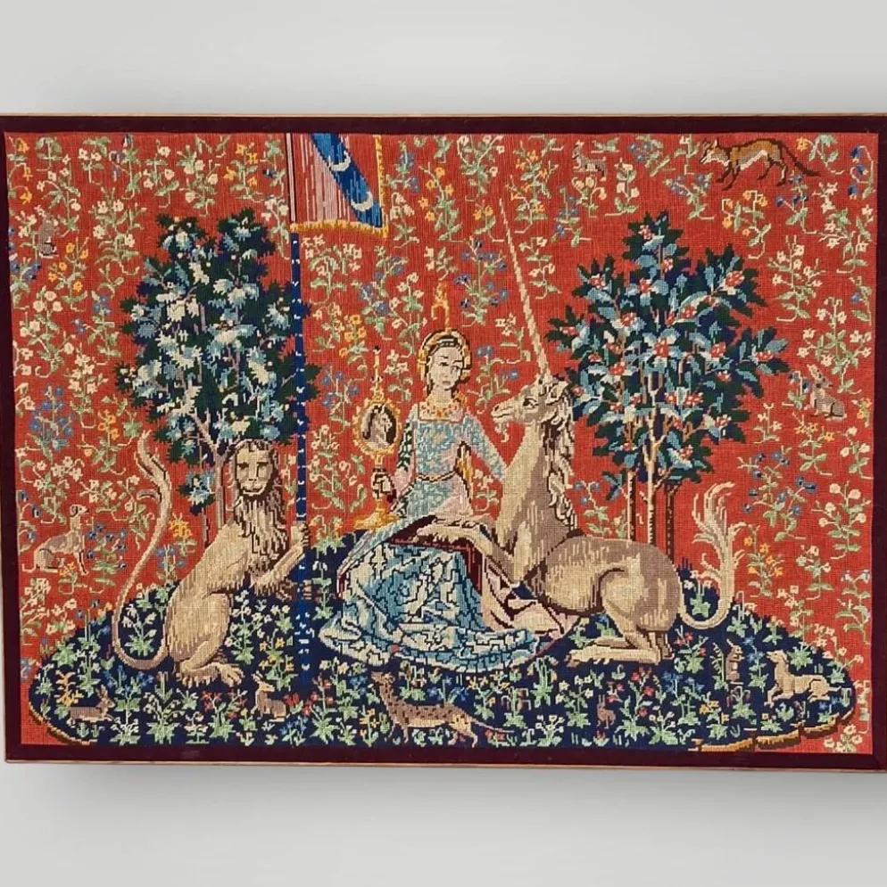 Tapisserie au point de croix vintage « La Dame à la Licorne », reproduction médiévale