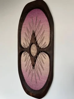 Tapisserie en bois et laine organique par Rozinkova, années 1970, Tchécoslovaquie