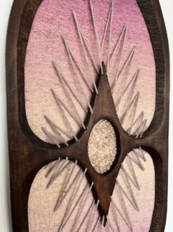 Tapisserie en bois et laine organique par Rozinkova, années 1970, Tchécoslovaquie