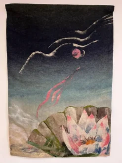 Tapisserie en laine faite main, motif années 1970 - Tchécoslovaquie