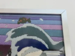 Tapisserie futuriste, en laine, encadrée, mouettes, océan, poissons, 1970