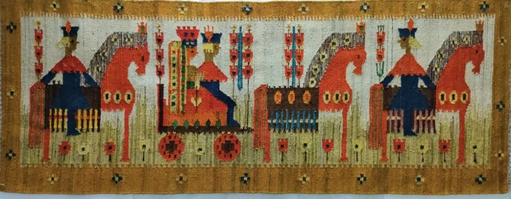 Tapisserie kilim fait main artisanat polonais années 70