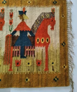 Tapisserie kilim fait main artisanat polonais années 70