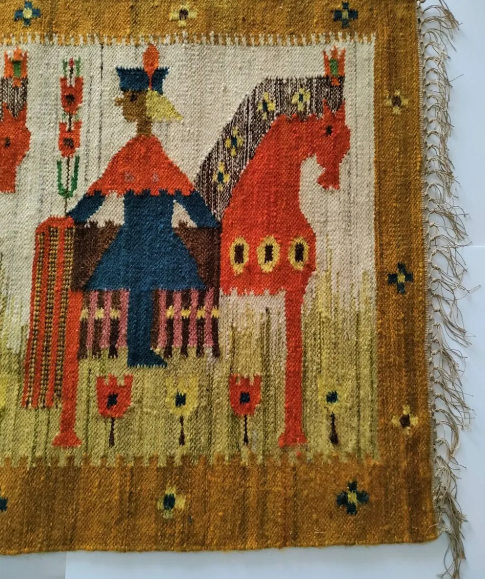 Tapisserie kilim fait main artisanat polonais années 70