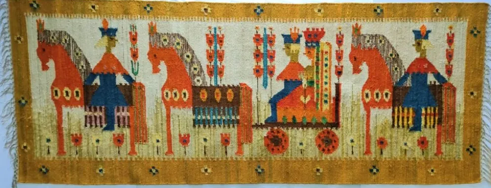 Tapisserie kilim fait main artisanat polonais années 70