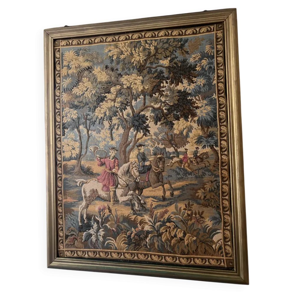 Tapisserie murale ancienne style Aubusson cadre moulures doré