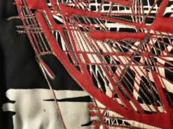 Tapisserie murale avec motif de voiliers sur tige en bambou, Italie années 1940.