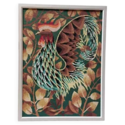 Tapisserie murale - Canevas encadré vintage années 70 - Coq au long plumage