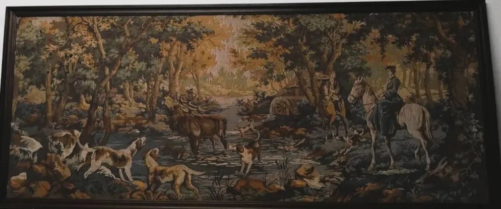 Tapisserie Murale Encadrée Scène de Chasse Vintage 179x74