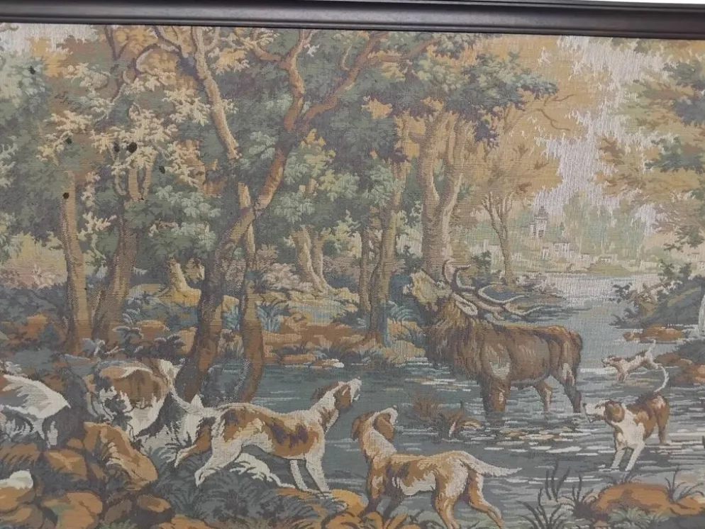 Tapisserie Murale Encadrée Scène de Chasse Vintage 179x74