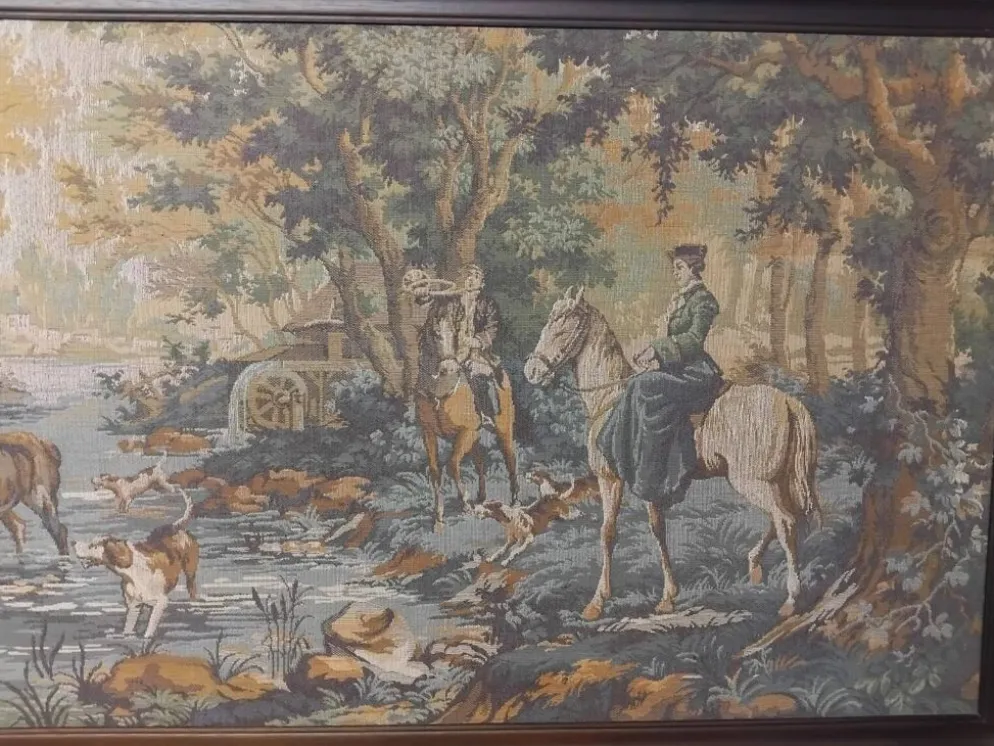 Tapisserie Murale Encadrée Scène de Chasse Vintage 179x74