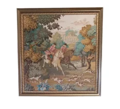 Tapisserie murale encadrée vintage 135 x 137 cm Chevaux des Gobelins