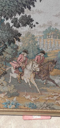 Tapisserie murale encadrée vintage 135 x 137 cm Chevaux des Gobelins