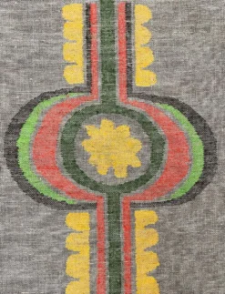 Tapisserie murale en lin brodée moderniste milieu du siècle, Finlande, années 1960