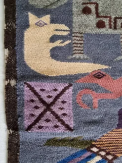 Tapisserie murale péruvienne tissée main, motifs zoomorphes, 120 x 60 cm