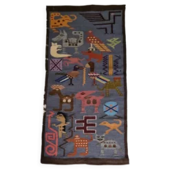 Tapisserie murale péruvienne tissée main, motifs zoomorphes, 120 x 60 cm