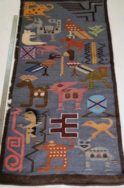 Tapisserie murale péruvienne tissée main, motifs zoomorphes, 120 x 60 cm
