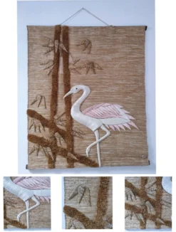 Tapisserie oiseau et feuillages estampillé années 70