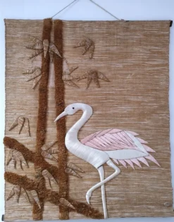 Tapisserie oiseau et feuillages estampillé années 70
