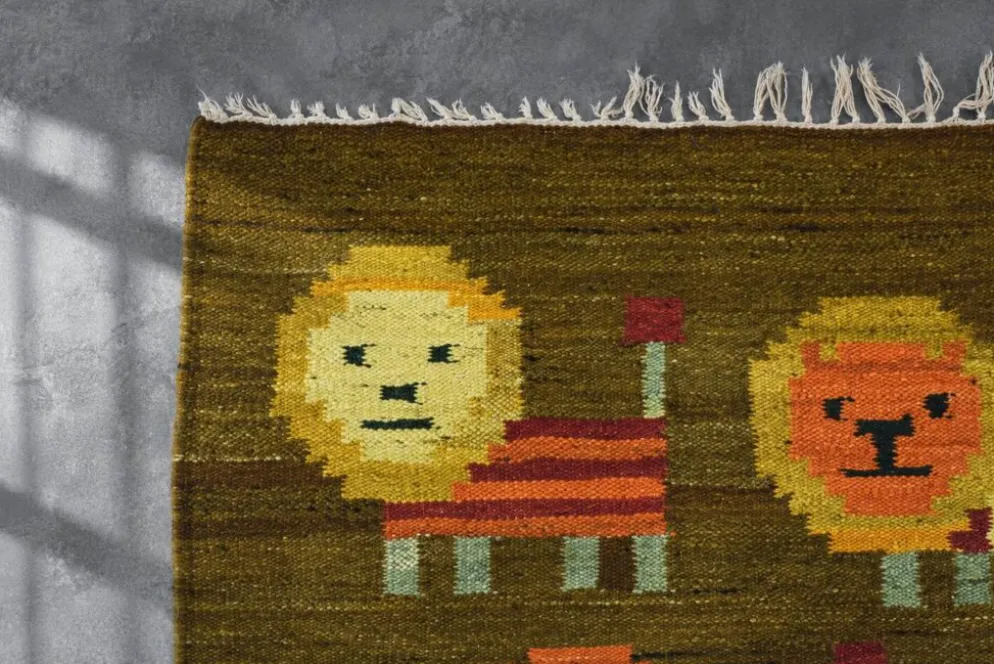 Tapisserie tissée polonaise vintage Lions par Maria Janowska, années 1970