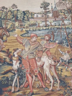Tapisserie vintage de style Aubusson fabriquée en France avec étiquette