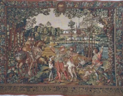 Tapisserie vintage de style Aubusson fabriquée en France avec étiquette