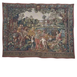 Tapisserie vintage de style Aubusson fabriquée en France avec étiquette