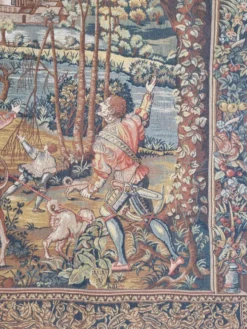 Tapisserie vintage de style Aubusson fabriquée en France avec étiquette