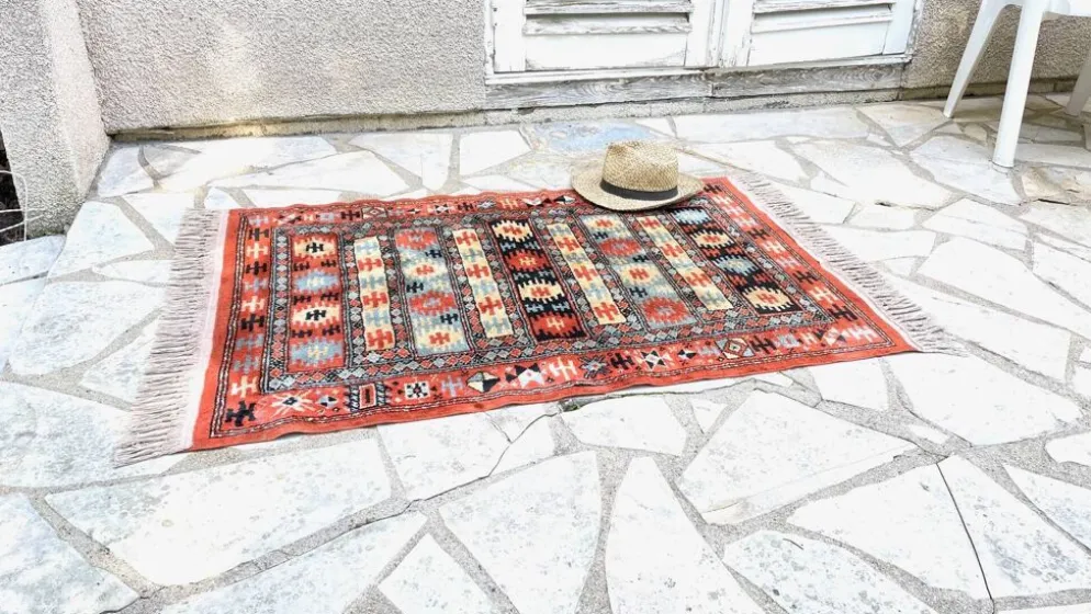 Tapis soie et coton vintage - 142 x 84cm