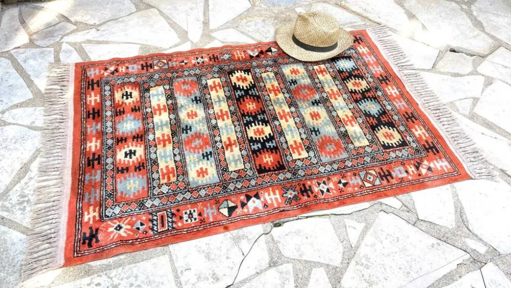 Tapis soie et coton vintage - 142 x 84cm